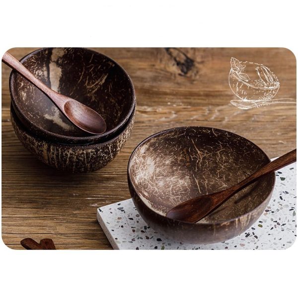 12 15cm Natural Coconut Bowl protection wooden bowl Coconut Wood tableware Spoon Set coco smoothie Coconut 3