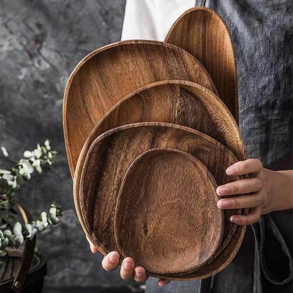 Whole Wood lovesickness Wood Irregular Oval Solid Wood Pan Plate Fruit Dishes Saucer Tea Tray Dessert