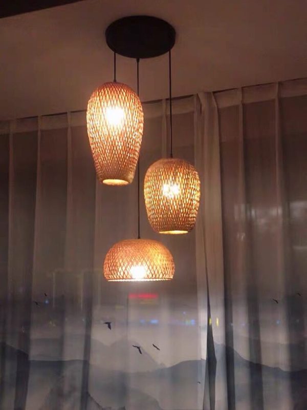 Chinese Hand Knitted Bamboo Pendant Lights Weaving Hanging Lamp Garden Restaurant Home Decor Lighting Fixtures 3