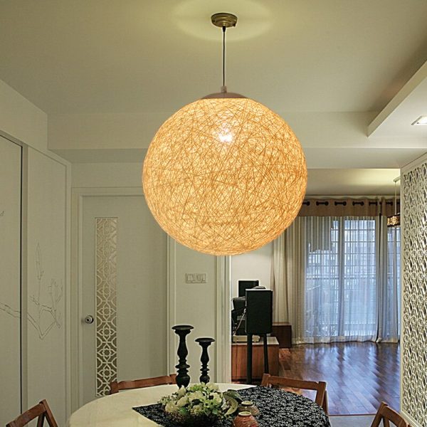 Rattan hemp ball restaurant modern minimalist casual mood chandelier clothing store bar bedroom lamp hemp rope 4