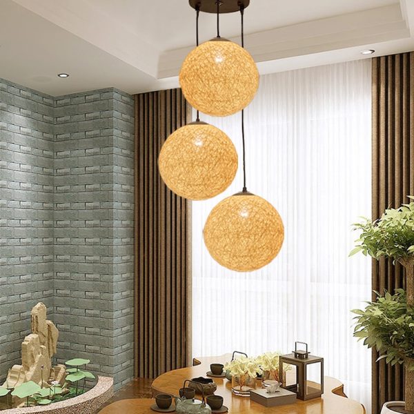 Rattan hemp ball restaurant modern minimalist casual mood chandelier clothing store bar bedroom lamp hemp rope