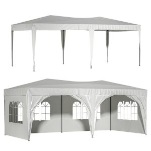 10'x20' EZ Pop Up Canopy Outdoor Portable Party Folding Tent with 6 Removable Sidewalls + Carry Bag + 4pcs Weight Bag Beige White