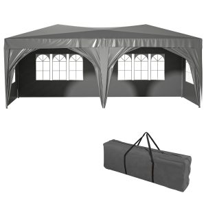 10'x20' EZ Pop Up Canopy Outdoor Portable Party Folding Tent with 6 Removable Sidewalls + Carry Bag + 4pcs Weight Bag Beige Grey
