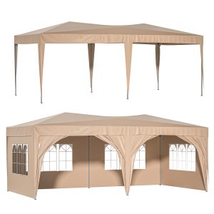 10'x20' EZ Pop Up Canopy Outdoor Portable Party Folding Tent with 6 Removable Sidewalls + Carry Bag + 4pcs Weight Bag Beige