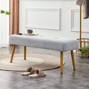 Linen Fabric Upholstered Bench With Metal Legs .Shoe Changing Bench Sofa Bench Dining Chair .for to Bedroom Fitting Room
