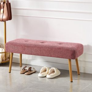 Linen Fabric Upholstered Bench With Metal Legs .Shoe Changing Bench Sofa Bench Dining Chair .for to Bedroom Fitting Room