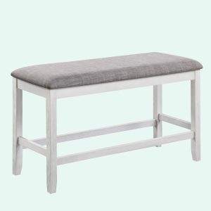 1-Pc Relaxed Vintage Counter Height Bench with Upholstered Seat Dining Bedroom Wooden Furniture Chalk Gray Finish