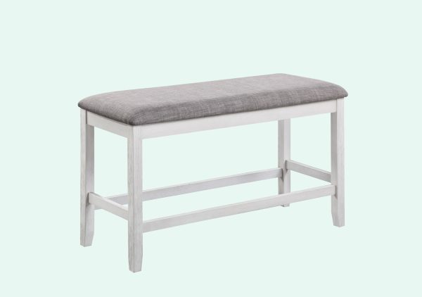 1-Pc Relaxed Vintage Counter Height Bench with Upholstered Seat Dining Bedroom Wooden Furniture Chalk Gray Finish