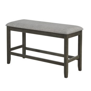 1-Pc Relaxed Vintage Counter Height Bench with Upholstered Seat Dining Bedroom Wooden Furniture Gray