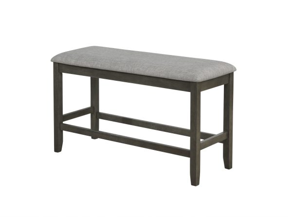 1-Pc Relaxed Vintage Counter Height Bench with Upholstered Seat Dining Bedroom Wooden Furniture Gray