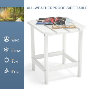 Adirondack Outdoor Side Table;  HDPE Plastic End Tables for Patio;  Backyard;  Pool;  Indoor Outdoor Companion;  Easy Maintenance Weather Resistant Lawn Furniture