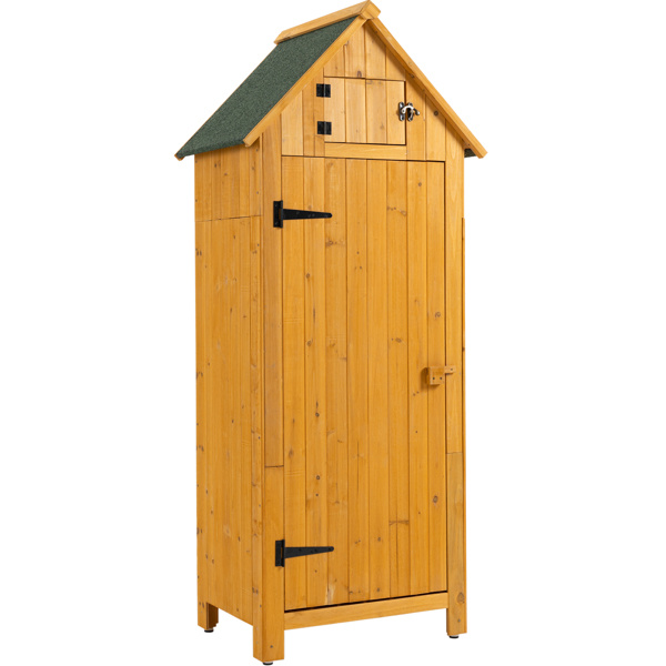 木制花园储物柜, 带可锁门, 单门, 自然色-9