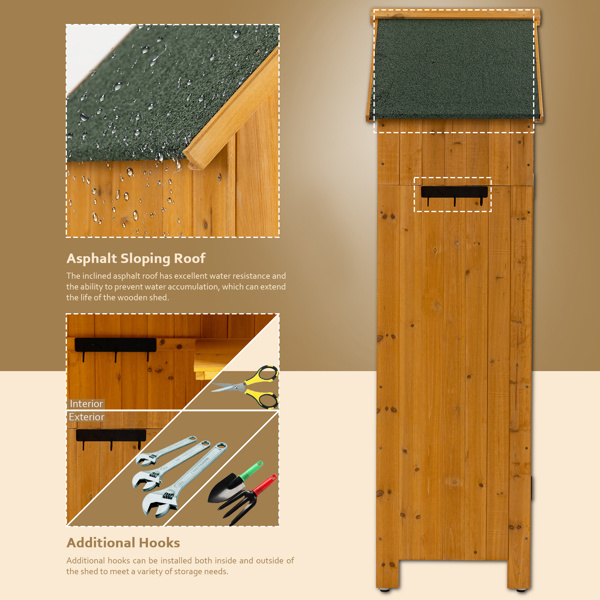 木制花园储物柜, 带可锁门, 单门, 自然色-12