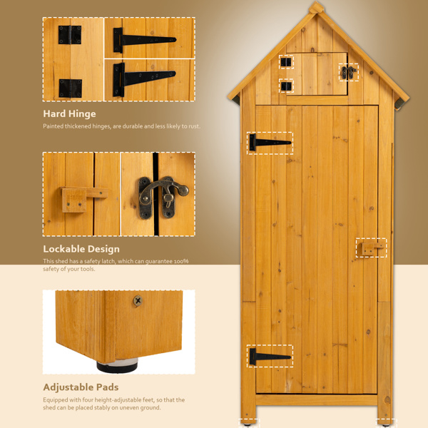 木制花园储物柜, 带可锁门, 单门, 自然色-13