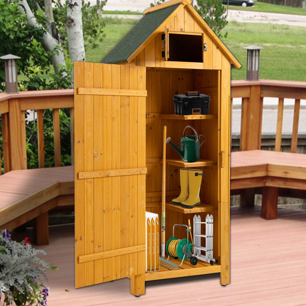 木制花园储物柜, 带可锁门, 单门, 自然色-15