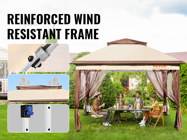 vevor patio gazebo 11 x 11 ft pop up gazebo for 8 10 person with mosquito netting metal frame and pu coated 250d oxford cloth outdoor canopy shelter for patio backyard lawn garden deck 4